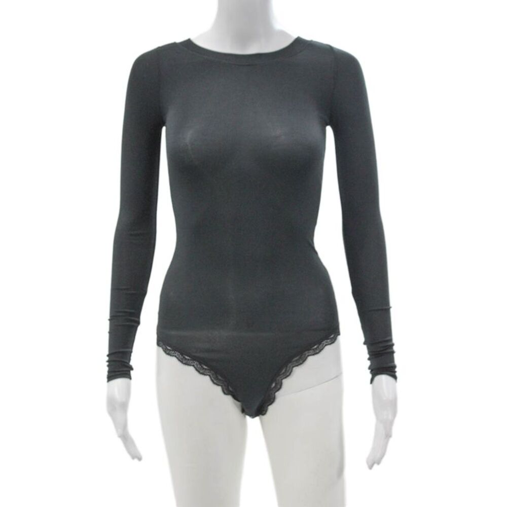 Stripe & Stare Women One Piece Bodysuit Gray Modal Long Sleeve Size XS